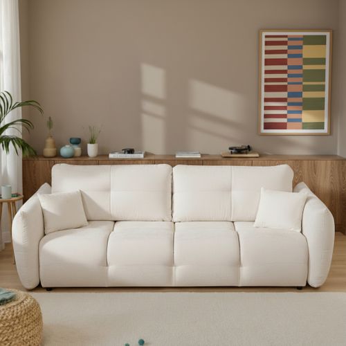 Canapé Droit Convertible Como 3 Places Tissu Chenille Écru