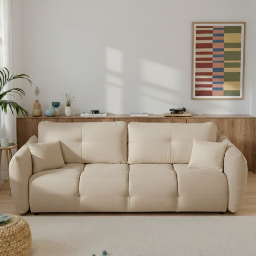 Canapé Droit Convertible Como 3 Places Tissu Chenille Grège