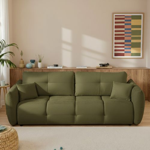 Canapé Droit Convertible Como 3 Places Tissu Chenille Vert Kaki