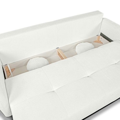 Canapé Droit Convertible Rotondo 3 Places Tissu Bouclette Écru