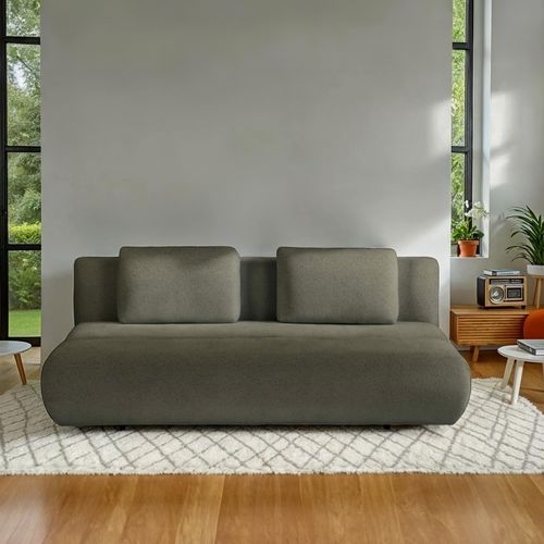 Canapé Droit Convertible Pio 3 Places Tissu Bouclette Vert Kaki