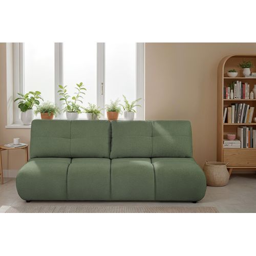 Canapé Droit Convertible Tasca 3 Places Tissu Bouclette Vert Kaki