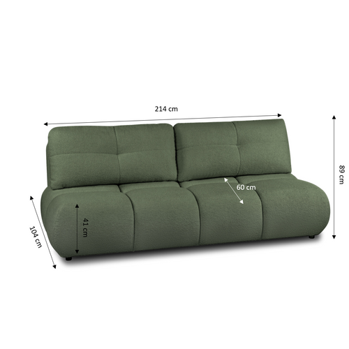 Canapé Droit Convertible Tasca 3 Places Tissu Bouclette Vert Kaki