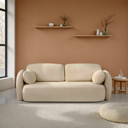 Canapé Droit Convertible Carlotta 3 Places Tissu Bouclette Grège