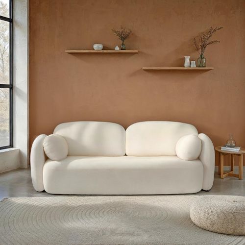 Canapé Droit Convertible Carlotta 3 Places Tissu Chenille Écru