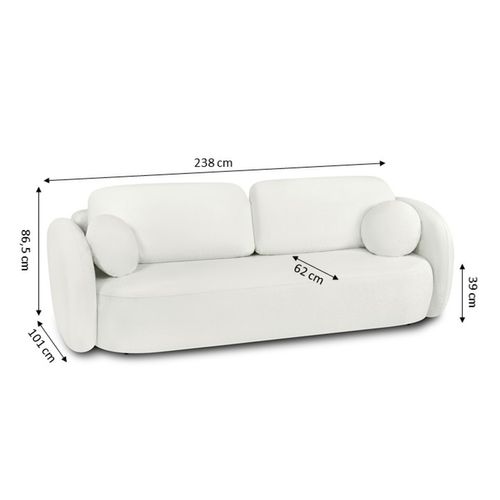 Canapé Droit Convertible Carlotta 3 Places Tissu Chenille Écru