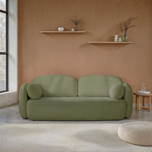 Canapé Droit Convertible Carlotta 3 Places Tissu Chenille Vert Kaki