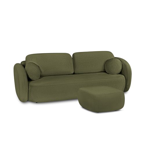 Pouf Carlotta Tissu Chenille Vert Kaki