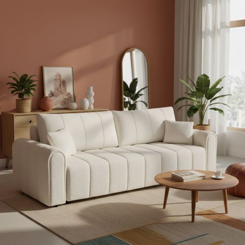 Canapé Droit Convertible Giorgio 3 Places Tissu Bouclette Grège