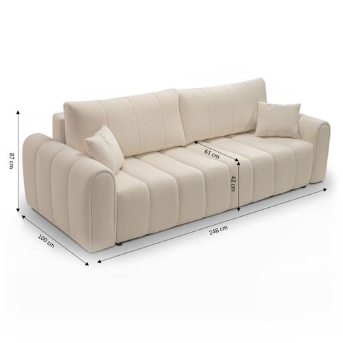 Canapé Droit Convertible Giorgio 3 Places Tissu Bouclette Taupe