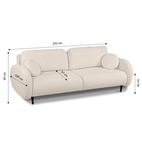 Canapé Droit Convertible Carino 3 Places Tissu Bouclette Grège