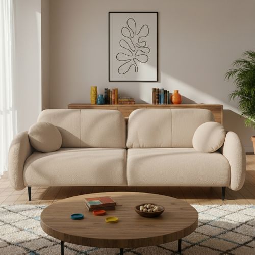 Canapé Droit Convertible Carino 3 Places Tissu Bouclette Taupe