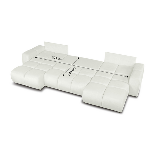 Canapé Panoramique Convertible Sorella 6 Places Tissu Chenille Écru