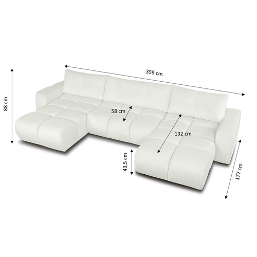 Canapé Panoramique Convertible Sorella 6 Places Tissu Chenille Écru