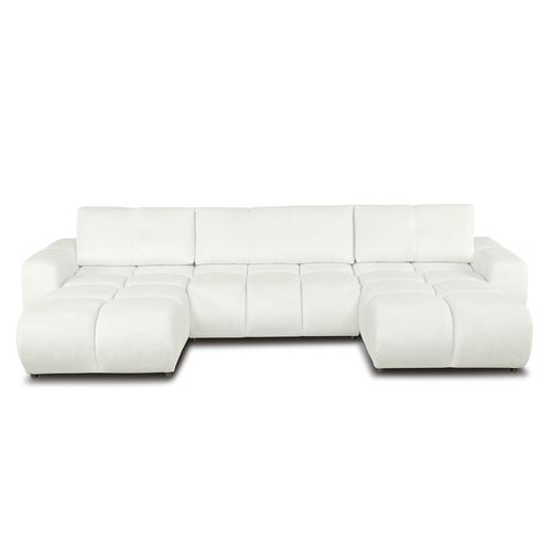 Canapé Panoramique Convertible Sorella 6 Places Tissu Chenille Écru