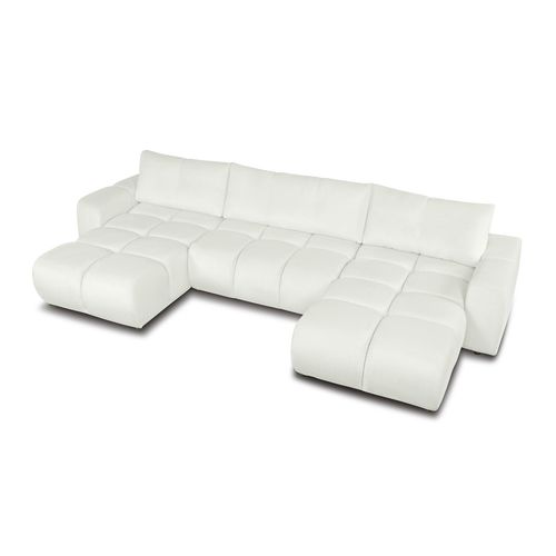 Canapé Panoramique Convertible Sorella 6 Places Tissu Chenille Écru