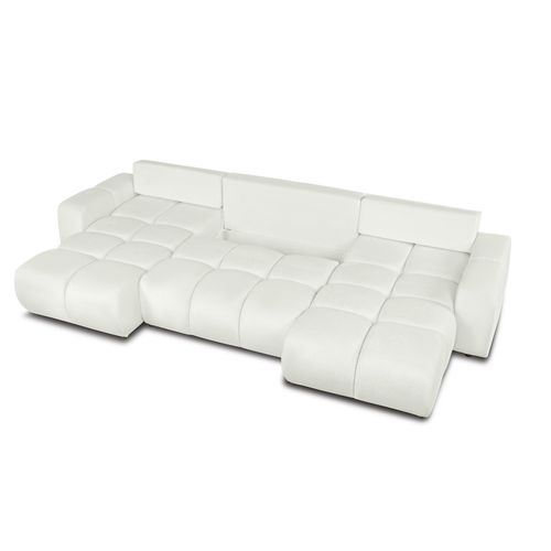 Canapé Panoramique Convertible Sorella 6 Places Tissu Chenille Écru