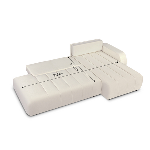 Canapé D'angle Droit Convertible Belem 4/5 Places Tissu Chenille Écru