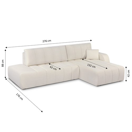 Canapé D'angle Droit Convertible Belem 4/5 Places Tissu Chenille Écru