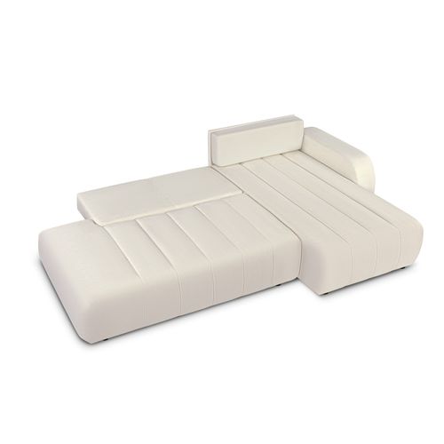 Canapé D'angle Droit Convertible Belem 4/5 Places Tissu Chenille Écru