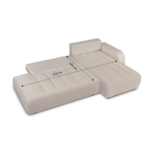 Canapé D'angle Droit Convertible Belem 4/5 Places Tissu Chenille Grège