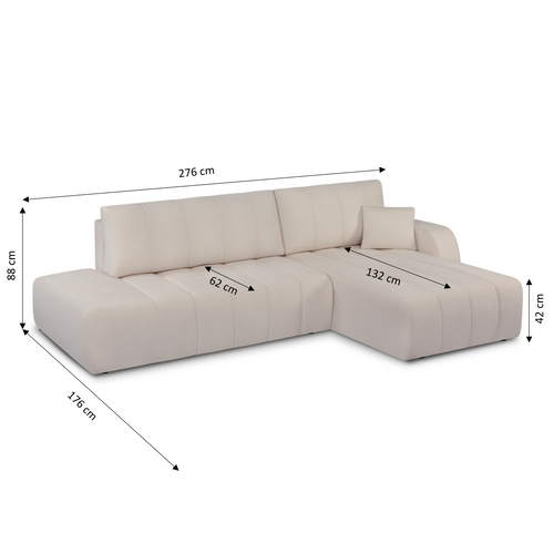 Canapé D'angle Droit Convertible Belem 4/5 Places Tissu Chenille Grège
