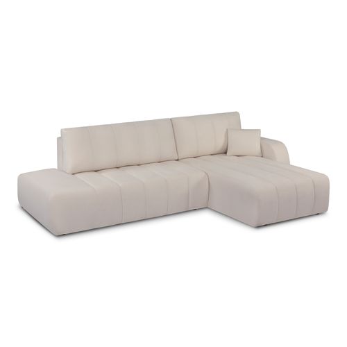 Canapé D'angle Droit Convertible Belem 4/5 Places Tissu Chenille Grège