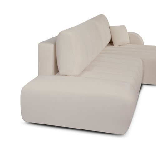 Canapé D'angle Droit Convertible Belem 4/5 Places Tissu Chenille Grège