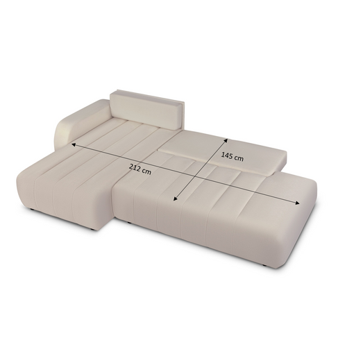 Canapé D'angle Gauche Convertible Belem 4/5 Places Tissu Chenille Grège