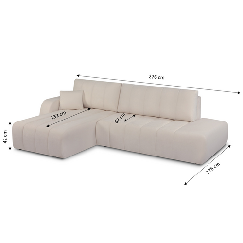 Canapé D'angle Gauche Convertible Belem 4/5 Places Tissu Chenille Grège