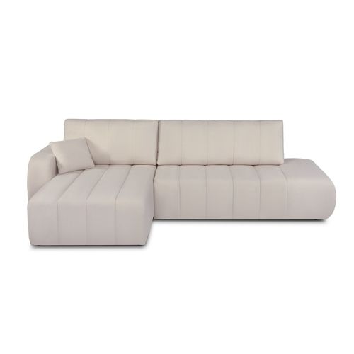 Canapé D'angle Gauche Convertible Belem 4/5 Places Tissu Chenille Grège