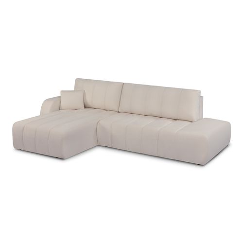 Canapé D'angle Gauche Convertible Belem 4/5 Places Tissu Chenille Grège