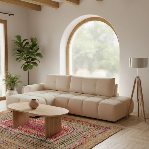 Canapé D'angle Gauche Convertible Sorella 4 Places Tissu Chenille Grège