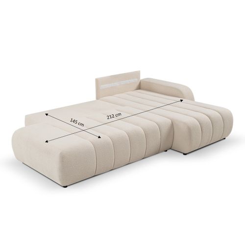 Canapé D'angle Droit Convertible Belem 4/5 Places Tissu Bouclette Écru