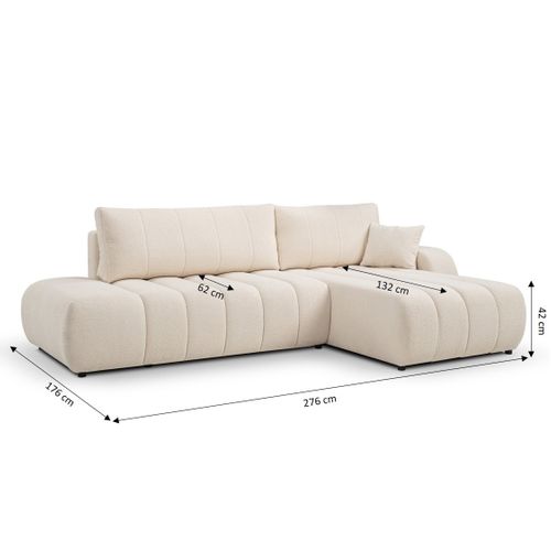 Canapé D'angle Droit Convertible Belem 4/5 Places Tissu Bouclette Écru