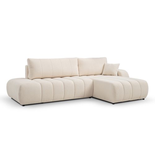 Canapé D'angle Droit Convertible Belem 4/5 Places Tissu Bouclette Écru