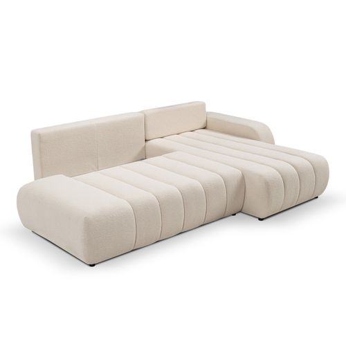 Canapé D'angle Droit Convertible Belem 4/5 Places Tissu Bouclette Écru