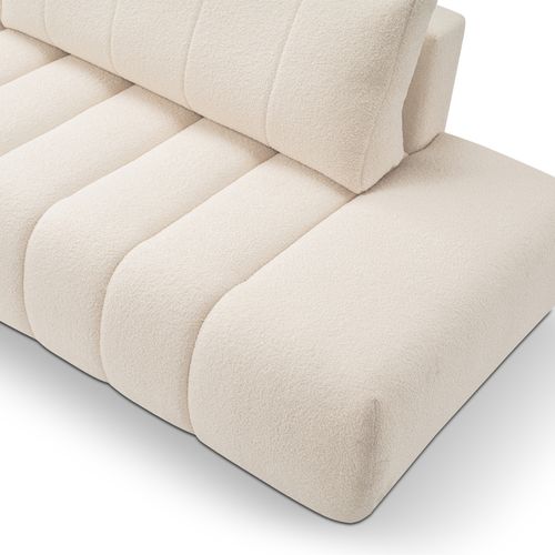 Canapé D'angle Gauche Convertible Belem 4/5 Places Tissu Bouclette Écru