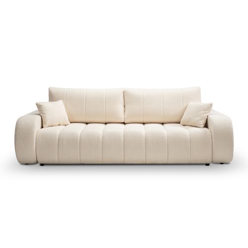 Canapé Droit Convertible Belem 3 Places Tissu Bouclette Écru