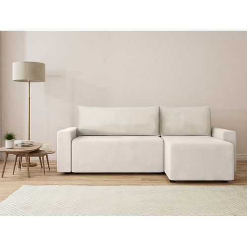 Canapé D'angle Teo Convertible Et Réversible Velours Beige 4 Places