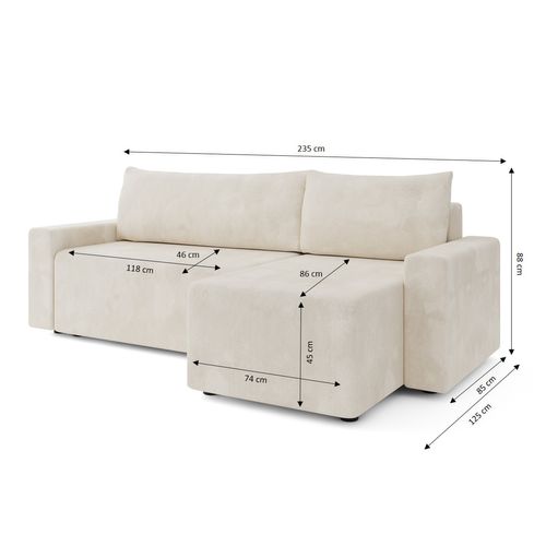 Canapé D'angle Teo Convertible Et Réversible Velours Beige 4 Places