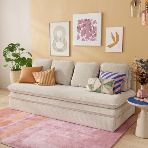 Banquette Convertible Noma 3 Places Velours Côtelé Écru