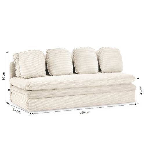 Banquette Convertible Noma 3 Places Velours Côtelé Écru