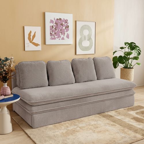 Banquette Convertible Noma 3 Places Velours Côtelé Taupe