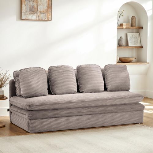 Banquette Convertible Noma 3 Places Velours Côtelé Taupe