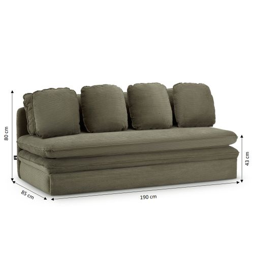 Banquette Convertible Noma 3 Places Velours Côtelé Vert