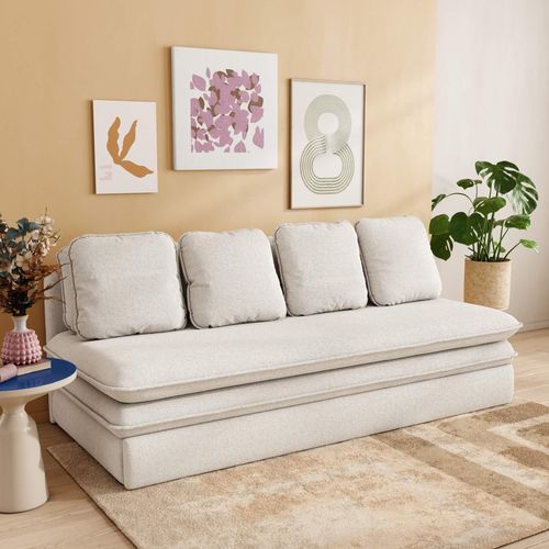 Banquette Convertible Noma 3 Places Tissu Bouclette Écru