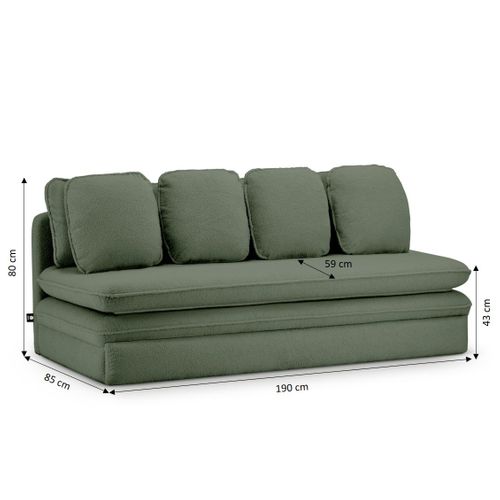 Banquette Convertible Noma 3 Places Tissu Bouclette Vert Kaki