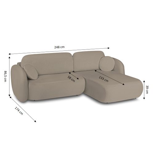 Canapé D'angle Droit Convertible Carlotta 4 Places Tissu Bouclette Taupe