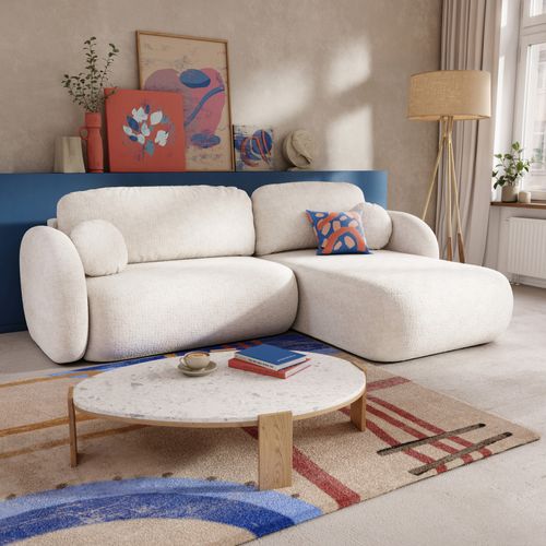 Canapé D'angle Droit Convertible Carlotta 4 Places Tissu Chenille Écru